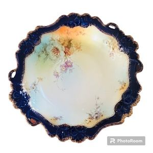 Rosenthal Crown (RC) Pensee Bavaria 11" Bowl Royal Blue, Gold & Flowers MINT